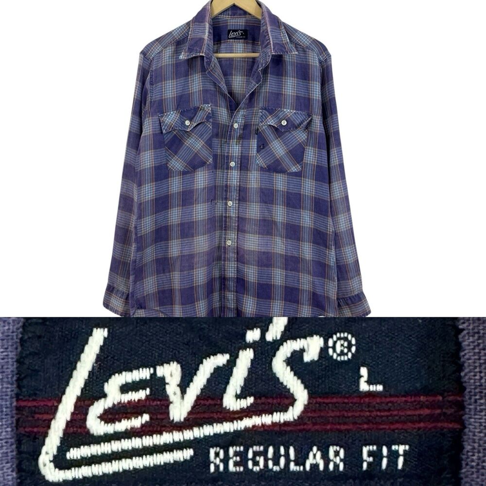 Vintage Levi's Button Up Shirt Plaid Long Sleeve Destroyed Western Mens